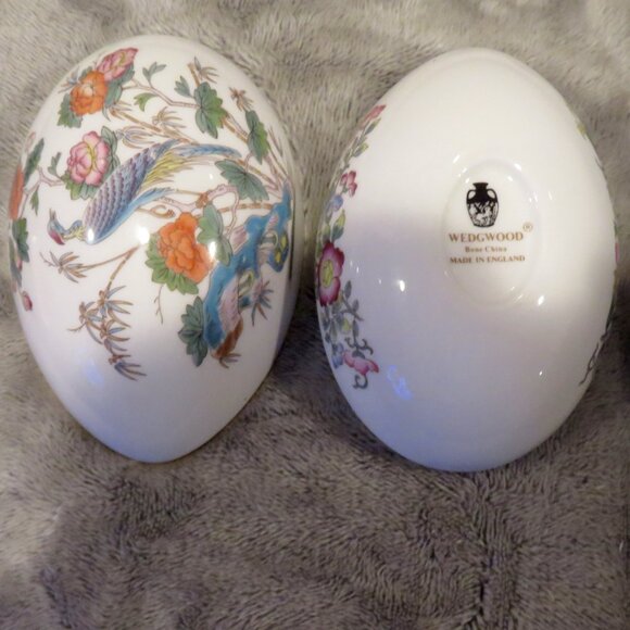 Wedgwood Kutani Crane Small Egg Shape Lidded China Trinket Dish Made in England - Picture 11 of 16
